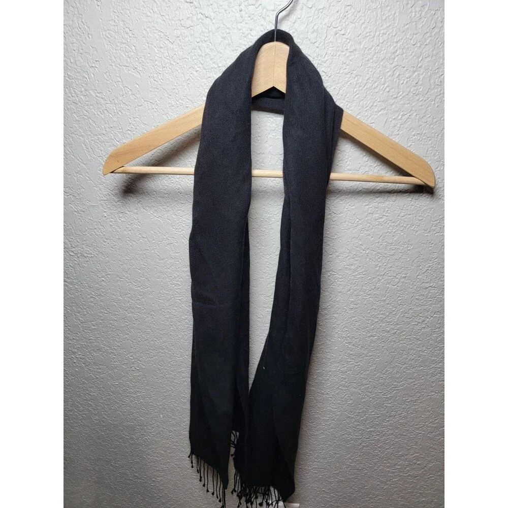 Pashmina Black Scarf Wrap 70% Pashmina 30% Silk Handmade Nepal Fringe 64